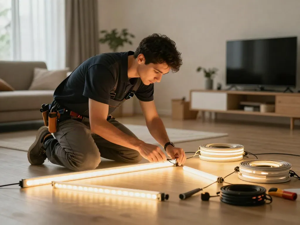 Banda LED 220V instalată de un profesionist în servicii de iluminat local.