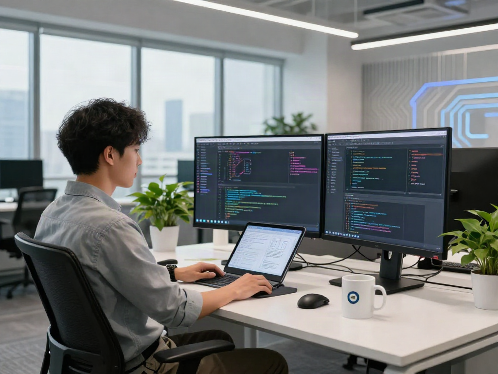 Dynamic tech workspace featuring crush ai development, showcasing modern coding setup.