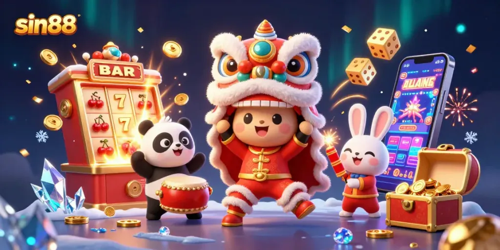 Spin with sin88 as a lion dance entertains gamblers amidst a jackpot explosion!