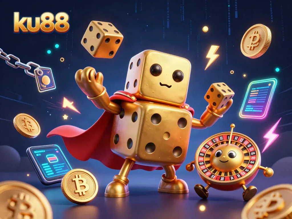 ku88 gameplay scene with a golden dice golem and vibrant digital elements for an exhilarating betting experience