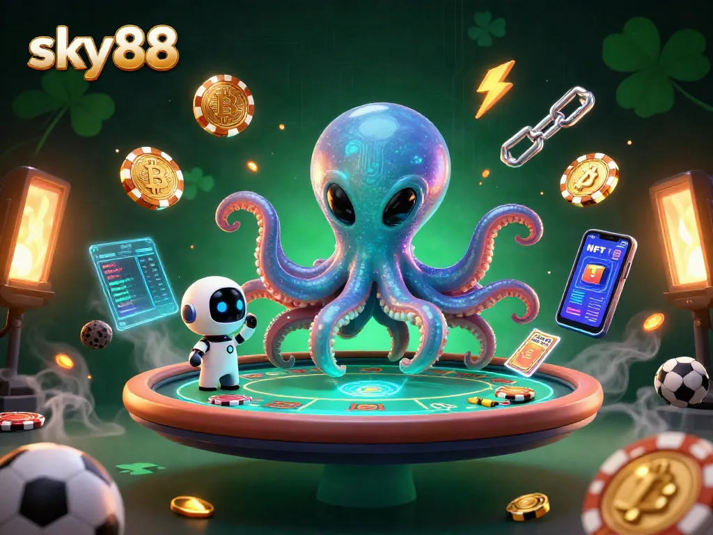 Engage with sky88's thrilling sports betting experience amidst neon-lit elements and creative 3D designs.
